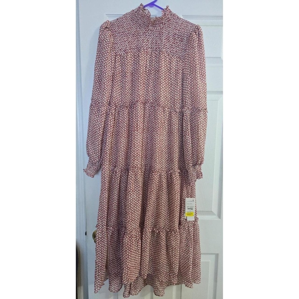 NWT Julia Jordan Smocked Mock Neck Maxi Dress Geometric Floral 6 MSRP $129